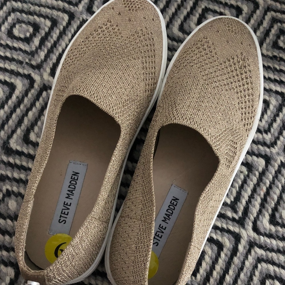 NWOT Gold Steve Madden Slip Ons